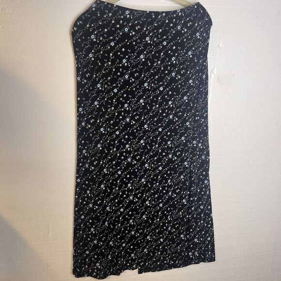 Es Se Vintage Y2K Black Blue Floral Maxi Stretch Skirt Slit size medium - Picture 4 of 6